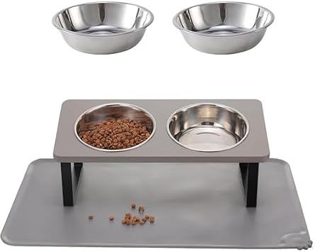 Upgraded Elevated Cat Bowls with Food Mat+2Pack 5.5Inches Replaceable Bowl