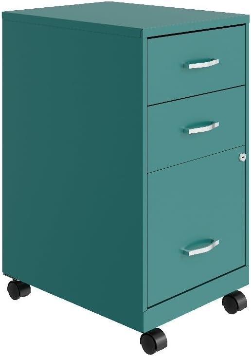 Miniatura 1 de Pemberly Row 18" D 3 cajón móvil organizador de metal archivador - verde azulado
