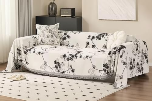 Image of The Furnishing Tree 3 Seater Reversible Chenille Sofa Cover, Double-Sided Luxury Throw, Anti-Slip Couch Cover, Soft & Comfortable Sofa Towel for All Seasons, Botanical