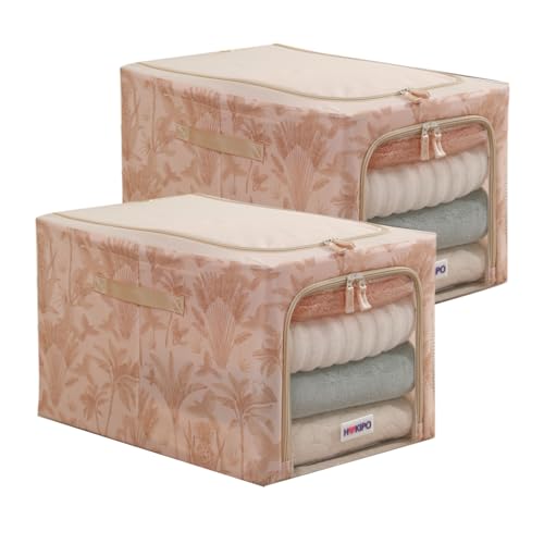 Image of HOKIPO 600D Oxford Fabric Cloth Organizer for Storage, Beige Botanica - Large Pack of 2 (AR-6489-BGE*2)