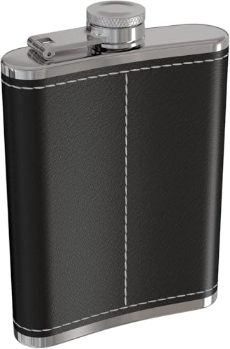 Image of Stainless Steel 8 Oz Liquor Hip Flask with Leather Cover and Wine Whiskey Vodka Alcohol Drinks Pocket Bottle for Men Women (236 Ml, Black)
