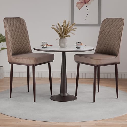 Image of IKON Premium Velvet Dining Chair with Cushioned Seat & Metal Legs | Premium Accent Chair for Living Room, Bedroom & Balcony | D.I.Y (Amber Brown)