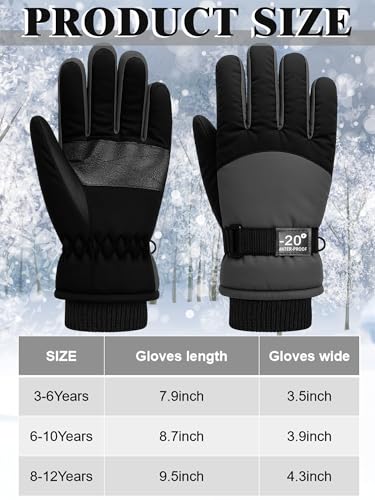 Image of Geyoga Kids Waterproof Winter Snow Ski Gloves for Boy Girl Outdoor Warm Thickening Snowboard Gloves