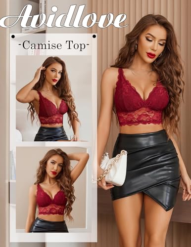 Image of Avidlove Bralettes for Women Lace Wireless Bra V Neck Racerback Crop Top Adjustable Lingerie No Padded