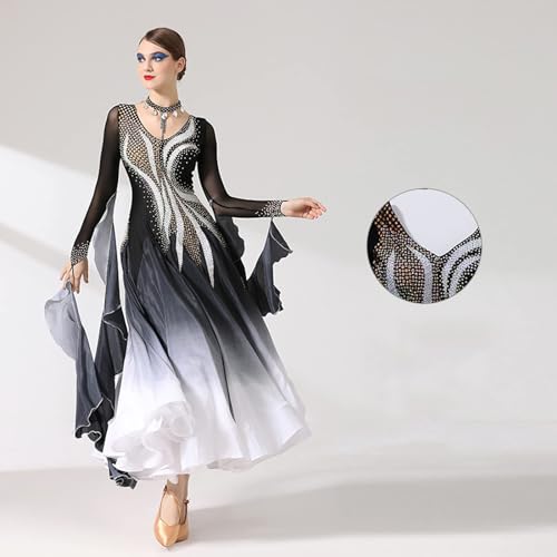 Foto von Tzdd Elegante Tanzkleider Damen Standard Ballsaal Tanzen Kleider Mode Langarm Flamenco Walzer Salsa Tanzkleid Rock Tango Performance Kostüm,Schwarz,Custom Made