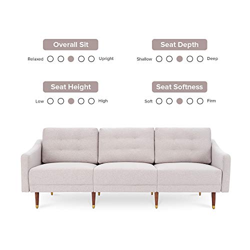 Mopio Savannah Mid-Century Modern Couch, Fabric Upholstered Sofa with Tufted Back and Tapered Gold Caps Legs, Light Gray
