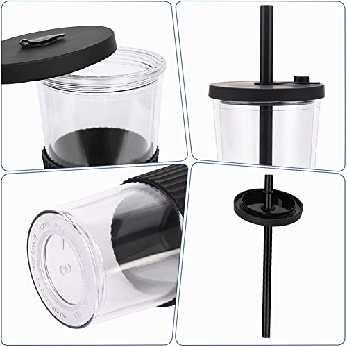 Uhapeer 2 Pack Reusable Boba Tea Cups, 24Oz Iced Coffee Cup With Straw And Lid, Leakproof Clear Plastic Cups Tumbler, Double Wall Insulated Smoothie Tumbler, Wide Straw For Bubble Tea, Black And White #TOP7