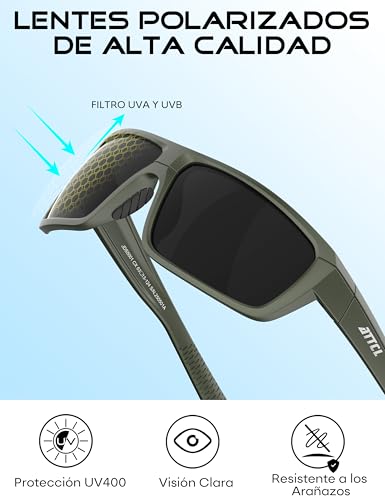 Miniatura 5 de Attcl Gafas De Sol Polarizadas Hombre, Protección Uv Lentes De Sol Para Deportes, Pesca, Conducción,Ultraligera, 5001 Verde Gris Sin Espejo, Medium