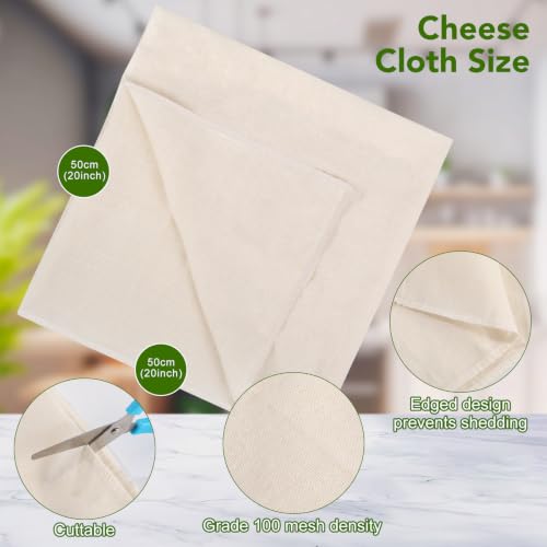 Foto von 4 Stück Passiertuch, 50 x 50 cm Käsetuch Waschbares Mulltuch, Ungebleichte Dichtegrad 100 Cheesecloth Wiederverwendbar zum Sieben von Saft Käse Tee Nussmilch Suppe Joghurt Tofu