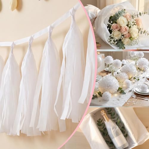 Image of woric 160 Sheets White Tissue Paper Bulk 14 X 20 Inches Wrapping Tissue Paper for Gift Bags Bouquet Packaging DIY Crafts Weddings Baby Shower Birthday Small Business