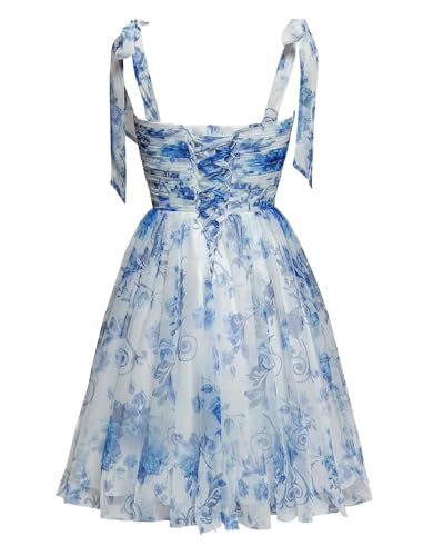 Basgute Floral Print Tulle Short Homecoming Dresses for Teens 2025 Spaghetti Straps Formal Prom Party Gown3