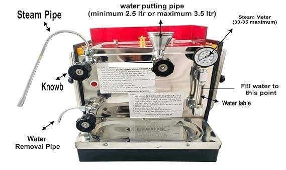 Image of RAJ KIING Professional Espresso Coffee Machine, Stainless Steel, 14 Inches, Commercial Grade, 150 Cup Capacity, Red Top Panel