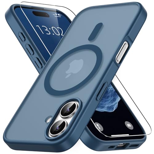 Vansdon Funda Magnética para iPhone 17 con 1 Piezas Cristal Templado, Compatible con Magsafe, Protección contra caídas de Grado Militar, Carcasa Respaldo Translúcida Mate Slim Antigolpes-Azul Oscuro