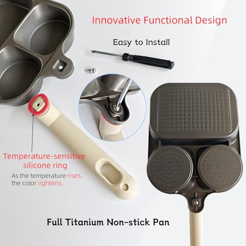 KINSUDA 9.25" Titanium Nonstick Divided Egg Pan, 3-In-1 Breakfast Skillet with 2 Round & 1 Square Compartments, Induction & Gas Compatible, PFOA/PTFE Free, Cook Eggs, Pancakes & Bacon Simultaneously by KINSUDA - Used condition - Image 7