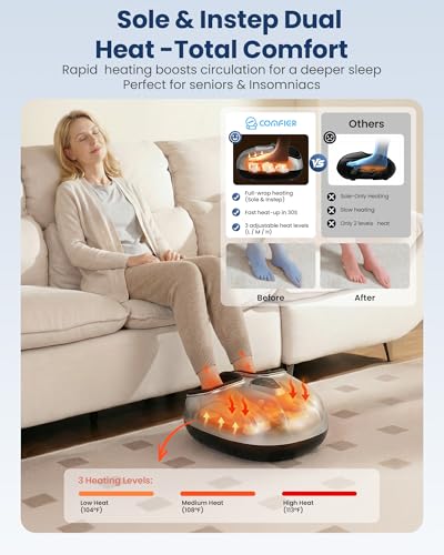 Image of COMFIER 2026 Upgrade Shiatsu Foot Massager,Feet Massager for Neuropathy Plantar Fasciitis Relief,3 Kneading,3 Heat,3 Vibration & 5 Compression, Fit Up to 14,Relax for Home Office Use