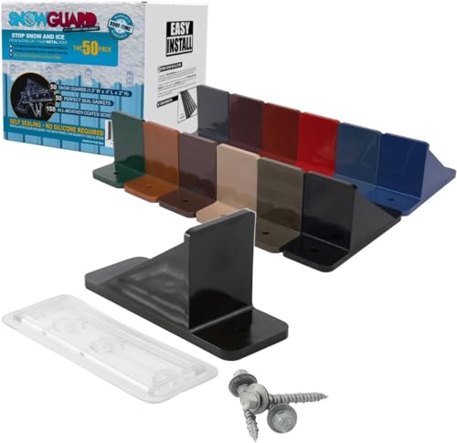 50 Pack Snow Guards for Metal Roofs – Includes Perfect Seal Gaskets & Screws – Heavy-Duty Polycarbonate Snow & Ice Stops – Prevents Sliding Snow | Black | Made in USA