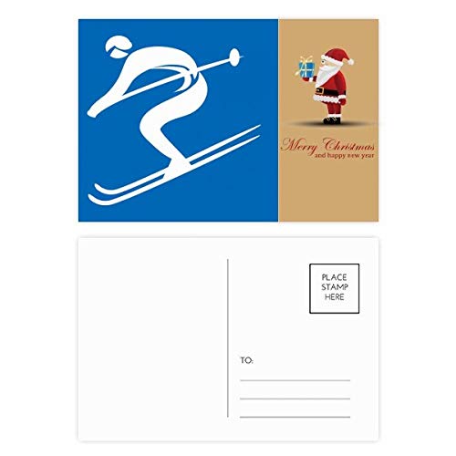 Cartes postales de ski bleu à envoyer depuis la station avec silhouettes de Père Noël amusantes