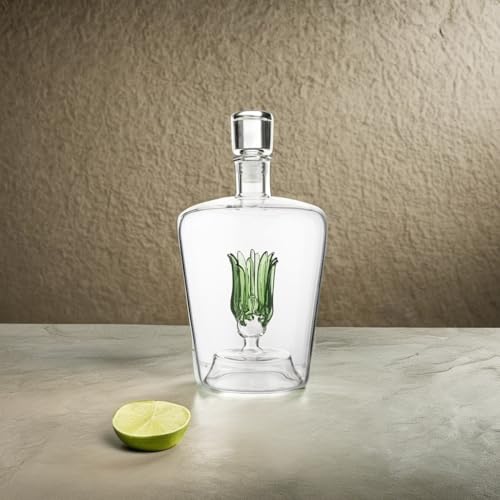 Tequila Aloe Decanter With Agave Plant, Straight Design, Glass Design Decanter Perfect For Bar or Tequila Party, Unique Shape Gift Him, Her, Home Decor - 750mL Large Bottle, Gifts for Mexcal Lovers by The Wine Savant - Image 5