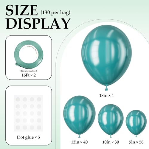 Image of DECOCKRAT 130PCS Metallic Green Balloons, Latex Balloons Different Sizes 18 /12 /10 /5 In, Helium Balloons with Ribbon, Party Balloon for Birthday Wedding Graduation Anniversary Baby Shower Decoration