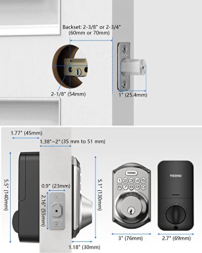 Teeho Te001 Keyless Entry Door Lock With Keypad - Smart Deadbolt Lock - Front Door Lock With 2 Keys - Auto Lock - Easy Installation - Satin Nickel #TOP5