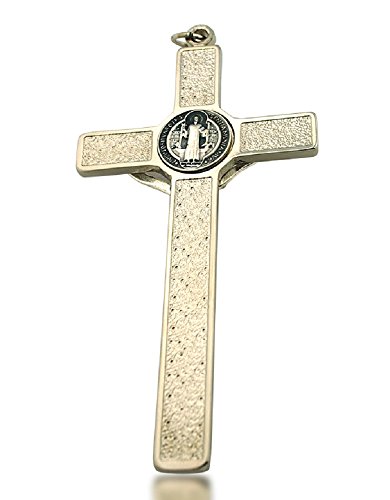 Crucifijo de pared San Benito con esmalte artesanal de color y guía sacra 7
