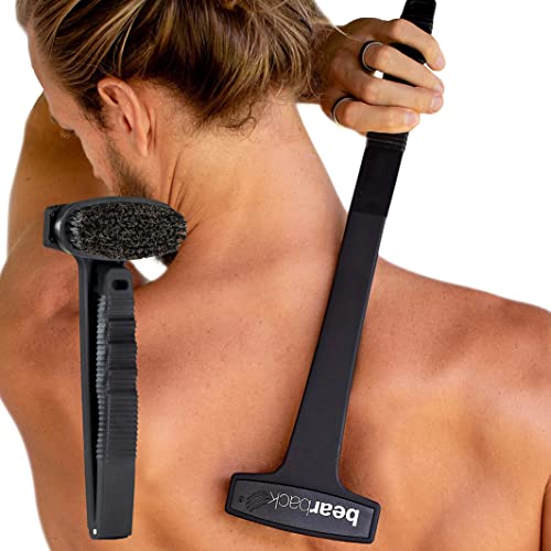 Bearback Dry Brush For Back & Body. Premium Boar Bristle Brush For Exfoliation, Circulation, Lymphatic Cleansing, Cellulite Reduction. Ergonomic Long Reach Folding Handle With Removable Brush. (Black) #TOP5