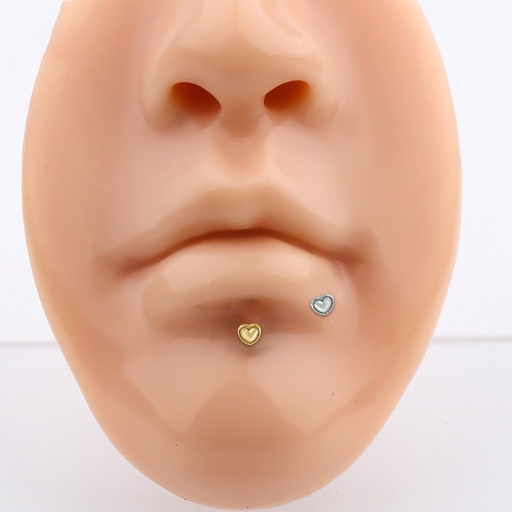 16G Tiny Heart Cartilage Stud Earrings for Women Cute Stainless Steel Internally Threaded Flat Back Earrings Studs Labret Monroe Lip Rings Conch Helix Tragus Cartilage Piercing Jewelry - Image 2