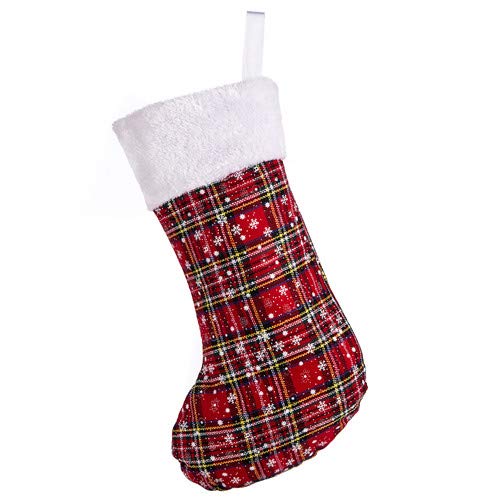 SANNO 16 inch 6 pcs Christmas Stockings,Plaid Red Tartan Stocking Craft Socks with Traditional Snowflake Design,Bulk Gifts Holder Hanging Decoration Holiday Ornament