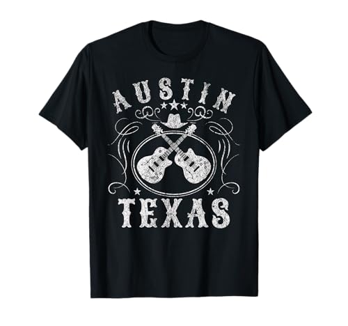 Austin Texas USA Travel T-Shirt - Black - Unisex-Adults - Small - Classic Fit - Short Sleeve - Polyester - Music Travel T-Shirt