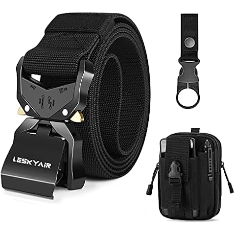 Leskyair Herren Taktischer Gürtel, Arbeitsgürtel Hochleistungsgürtel 1,5-Zoll, Militärstil Schnellverschluss Metallschnalle 38MM Breite, Geschenk mit Taktischem Molle Beutel und Wasserflaschenclip Cover