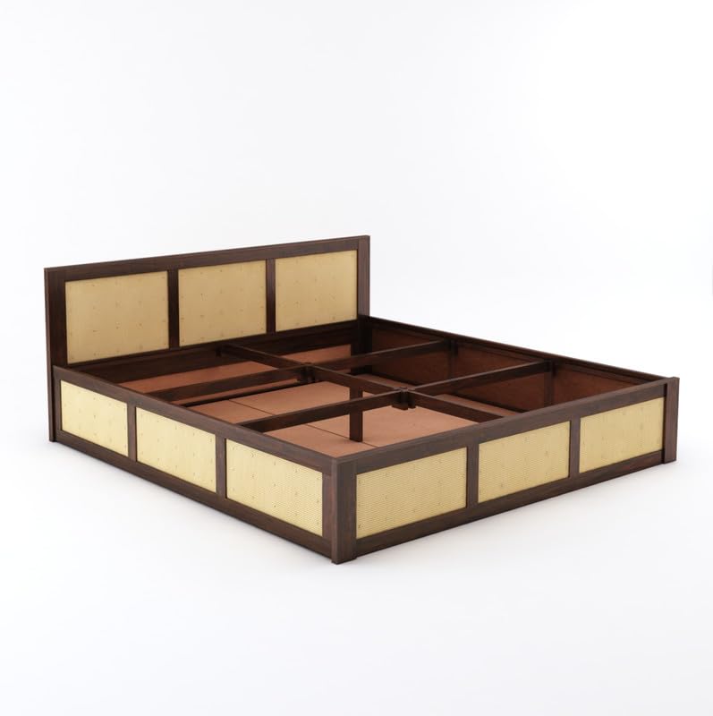 Image of Solid Sheesham Wood Queen Size Bed with Box Storage for Bedroom Home Living Room Hotel Wooden Double Bed Cot Palang Furniture (Walnut Finish)