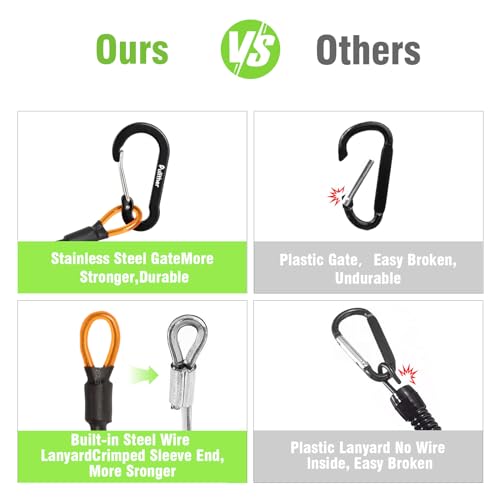 Pullther 2 Pcs Fishing Lanyard - Rod Straps, Kayak Paddle Leash, Heavy Duty Retractable Coiled Lanyard for Boating, Kayak (Orange) - Thumbnail 4