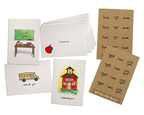 School Thank You Cards - 24 Note Cards & Envelopes With Kraft Sticker Seals #TOP2