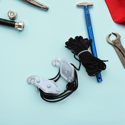 Bloque de polea de 2200 libras con cuerda de 15 m, sistema de elevación de 3 ruedas para levantar cargas pesadas, poleas de rodamiento de metal para garaje y uso industrial