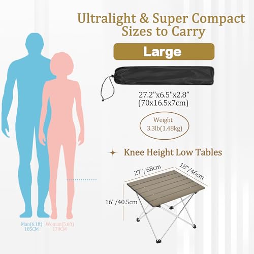 Image of Grope Small Folding Camping Table with Aluminum Table Top, Beach Table for Sand with Carrying Bag,Prefect for Outdoor, Picnic, BBQ, Cooking, Festival (Coffee-L)