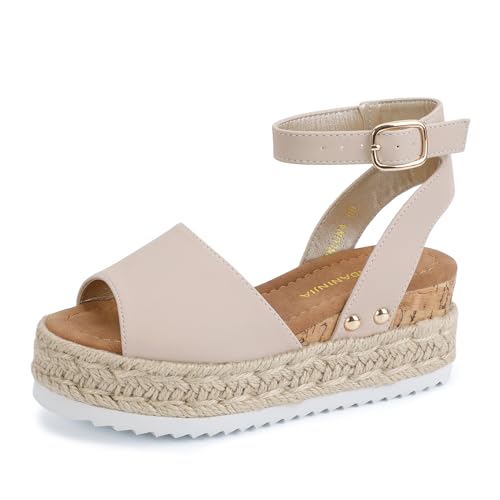 Image of PANDANINJIA Girls Sandals Wedge Platform Espadrille Open Toe Summer Little Big Kid Flower Girl Heels Dress Shoes