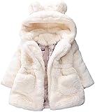 AUUMM Girls Winter Warm Coat with Ear Hood, Faux Fur Wool Jacket (2-3T, White)