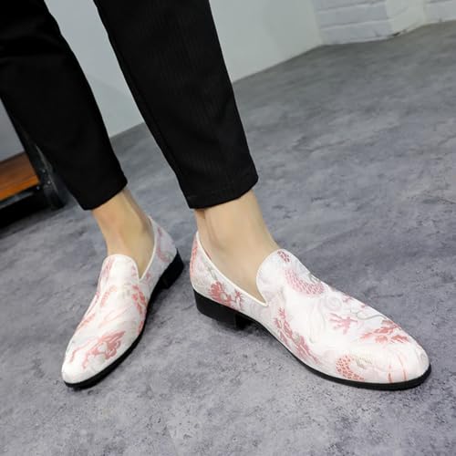 Mens Fashion Chinese Embroidery Slip-On Dress Loafers Pointed Toe Chunky Heels Non-Slip Smoking Shoes for Business Casual Dress Prom Party3