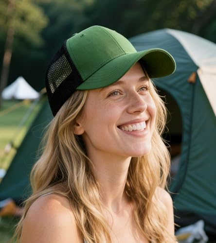 Image of 2-Pack Breathable Mesh Snapback Trucker Hats, Adjustable Baseball Caps for Men Women, Cotton-Poly Twill Outdoor