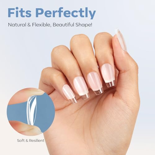 Image of Modelones Short Coffin Nail Tips Pre-shaped Soft Gel Fake Nails False Clear