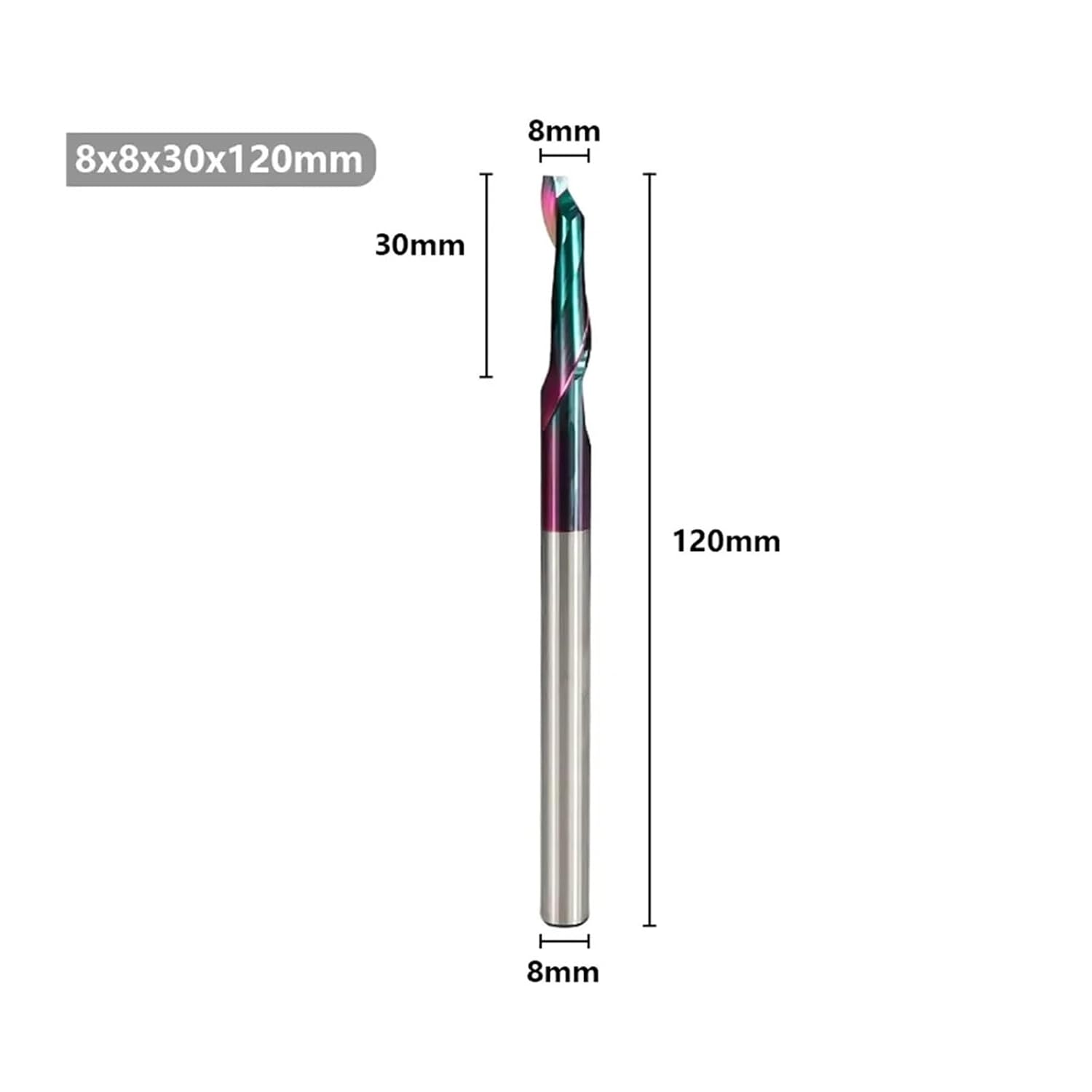 Hss End Mill 8mm Super Coated Single Flute for Aluminum Door Window Cut CNC Router Bit(8x30x120L)