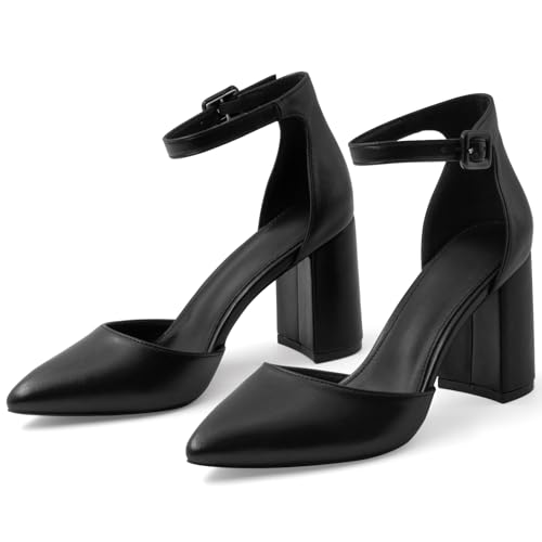 Closed Toe Pumps Women Chunky Block Heels Pointed Toed Ankle Strap Heel Pump Shoe Office Wedding Casual Dance Glitter Pumps Shoes for Lady Size 6-112