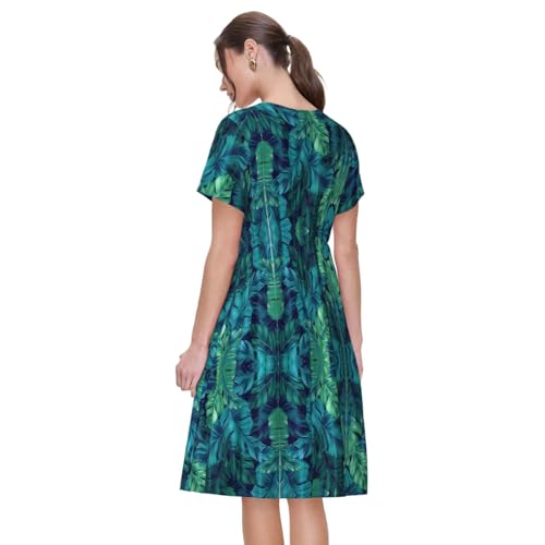 Robe de cocktail manches courtes robe vacances feuilles palmier - 2