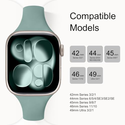 Image of Lerobo 6 Pack Silicone Slim Bands Compatible for Apple Watch Band for Women 42mm 44mm 45mm 46mm, Brethable Sport Slim Strap Thin Replacement Wristband for iWatch Series 11 /10 /9 /8 /7 /6 /5 /4 /SE /3 /2 /1