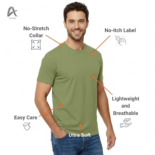 Image of Men's 100% Cotton Crew Neck T-Shirt | Regular Fit | Soft & Breathable | Casual Everyday Wear