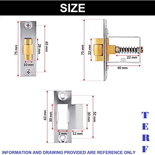 TERF® Heavy Duty Adjustable Roller Catch Mortice Door Latch Spring Ball Door Latches including Fixing Screw - Pack of 1 - Image 3