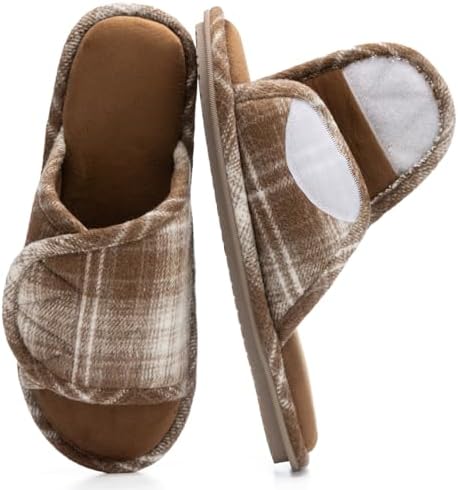 Adjustable Open-Toe Mens Slippers Memory Foam House Slippers with Non-Slip Soles Indoor and Outdoor Shoes Gifts for Men Him Dad