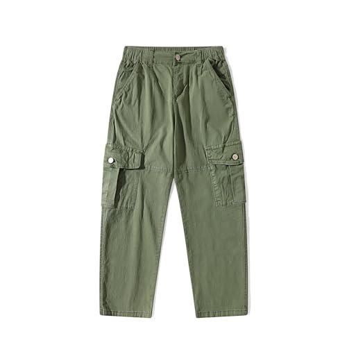 Image of Girls Cargo Pants Wide Leg Streetwear Cute with Pockets Joggers 4-12 Year Army Green