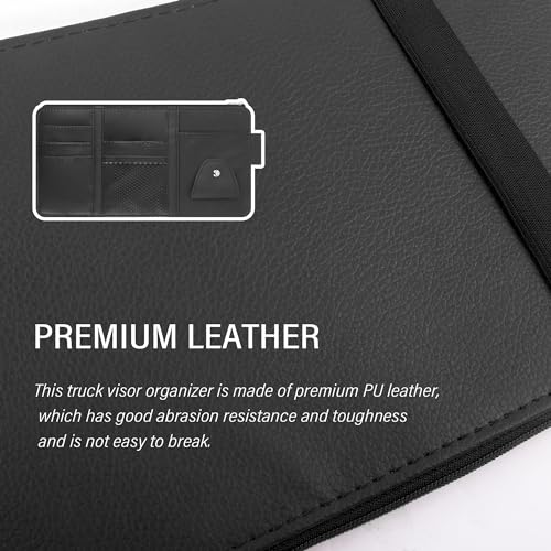 Image of OFBAND Car Visor Organizer with Sunglass Holder for Car,Multi-Functional Car Sun Visor Organizer with Zipper for Cards,Money,Tickets,Leather Truck Visor Organizer Car Accessories Interior (Black)