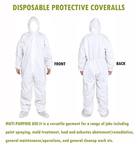 Syine 3 Pack Medium Disposable Protective Coverall Suit With Hood,Painters Coveralls,Sf Material For Spray Painting Cleaning Work #TOP2